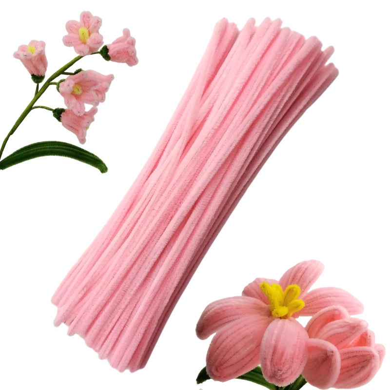 Swpohrat مجموعة منظفات الأنابيب الوردية الفاتحة من Swpohrat، 100 قطعة، منظفات أنابيب سميكة وناعمة من الشنيل لمشاريع الحرف اليدوية والديكورات - Image 1